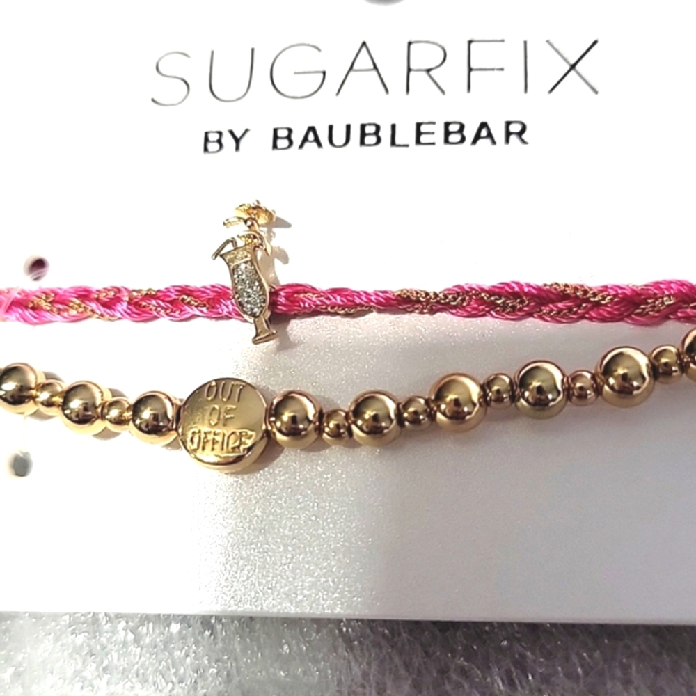 Nwt SUGARFIX BaubleBar Beaded Cord Bracelet Set OUT OF OFFICE & Cocktail Charm